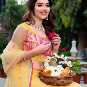 Women's  Tussar Silk Patola Printed Lehenga Set with Dupatta ? Stitched with Can Can Flair